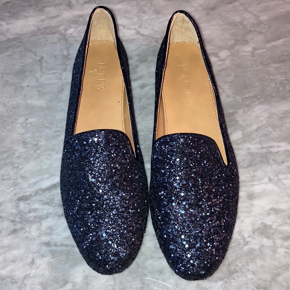 J. Crew navy blue glitter smoking shoe size 10